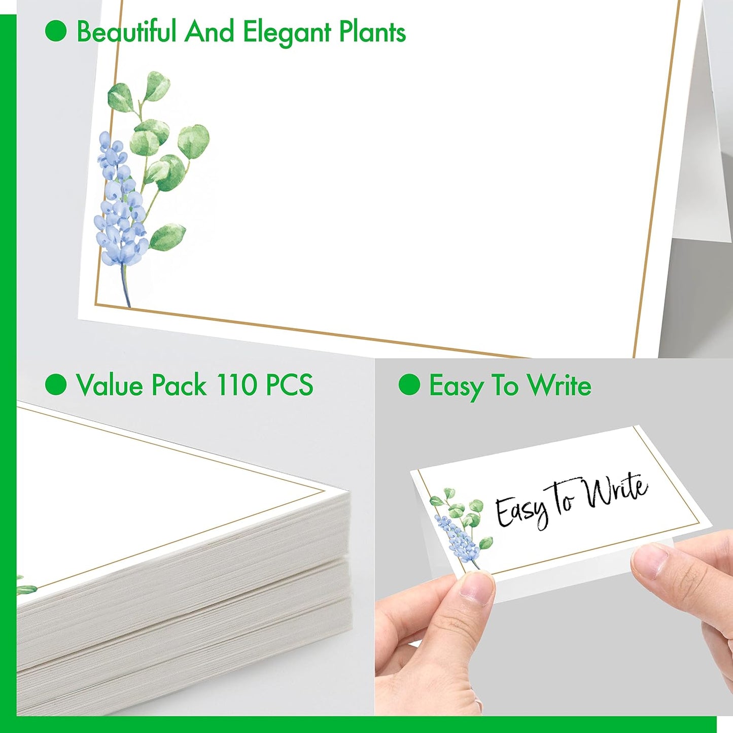 Gethelud 110 PCS Tent Cards, Small Blank Place Cards Delicate Seating Cards Blank Name Cards Escort Cards for Wedding, Table, Dinner Parties, Receptions (Each Measures 2” x 3.5”)