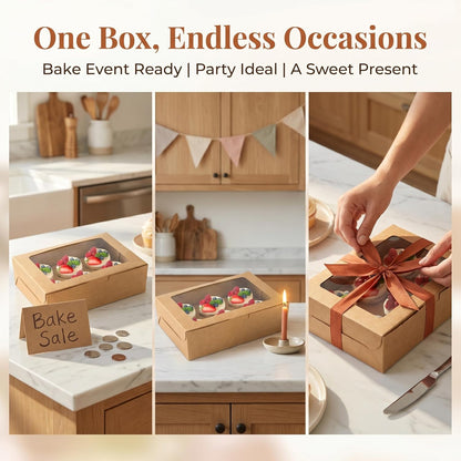 Jucoan 50 Pack Kraft Cupcake Box with Insert and Window Hold 6 Standard Cupcake, Food Grade Cupcake Carrier Container, Brown Bakery Box for Pastry, Cookies, Small Cake, Desserts Treat