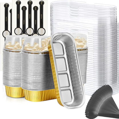 Findful Mini Loaf Baking Pans with Lids and Spoons (50 Pack, 6.8oz) Rectangle Aluminum Foil Baking Pans Tins Containers - Cupcake Containers Wrappers Cheesecake Creme Brulee Ramekins