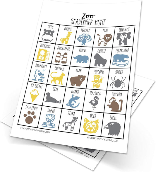 Zoo Scavenger Hunt Games for Kids, Outdoor or Indoor, Birthday Party, Road Trip, Travel Activities, Includes 10 Dry Erase Markers and Cards, Family Game Night