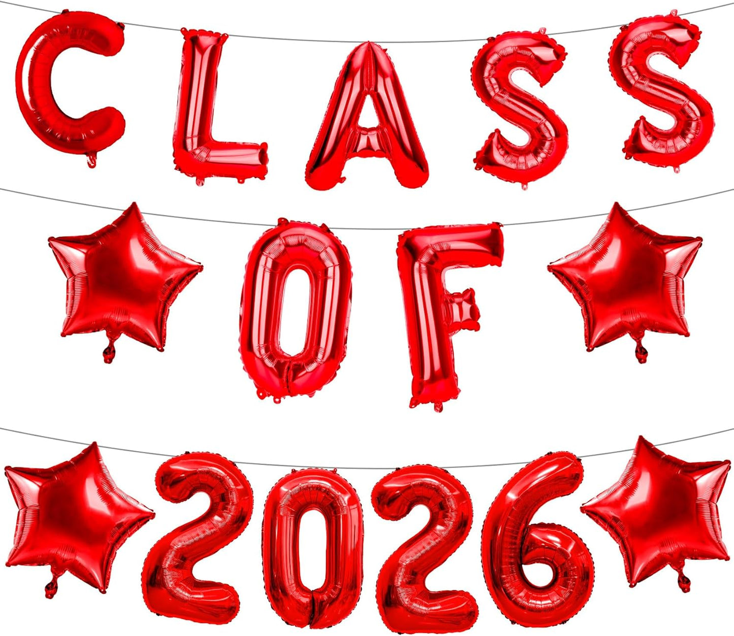 Graduation Balloons, Class of 2026 Balloons, 16Inch Gold Grad Class of 2026 Letters Foil Balloon Sign with Star Balloons, Class of 2026 Decorations for High School College Graduation Party Decorations