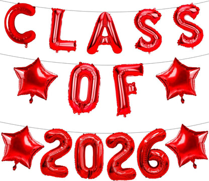 Graduation Balloons, Class of 2026 Balloons, 16Inch Gold Grad Class of 2026 Letters Foil Balloon Sign with Star Balloons, Class of 2026 Decorations for High School College Graduation Party Decorations