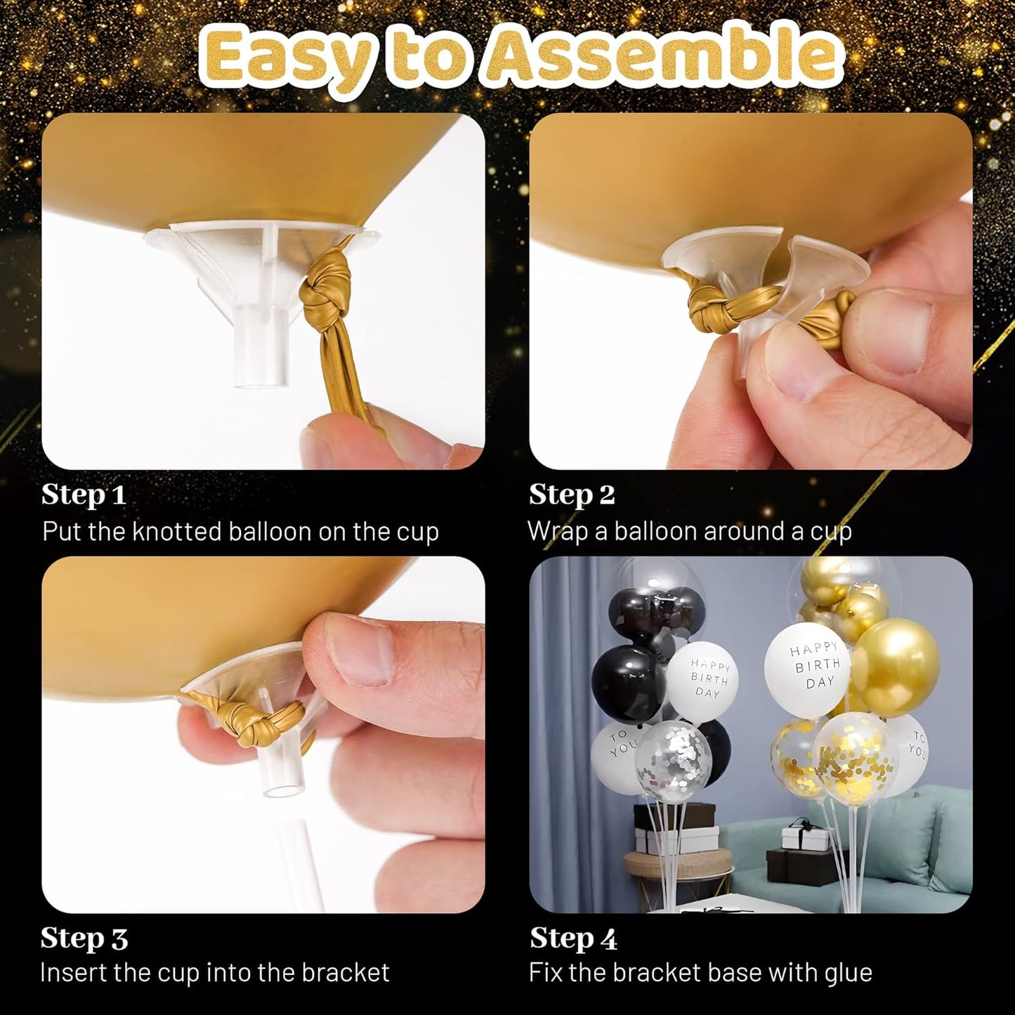 JOYYPOP 4 Sets Balloon Stand Kit For Table, Balloon Sticks with Base Birthday Graduation Party Decorations Wedding