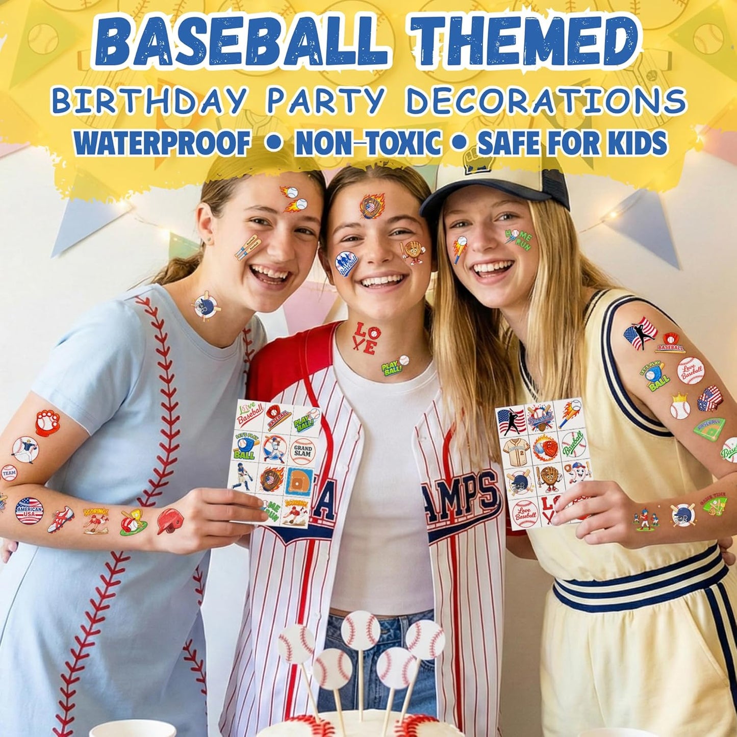 96PCS Baseball Temporary Tattoos Stickers - Baseball Birthday Party Favors Sport Themed Birthday Party Decorations Accessories Supplies Gift Idea For Kids Teens Teamate Adult Classroom Prizes Rewards