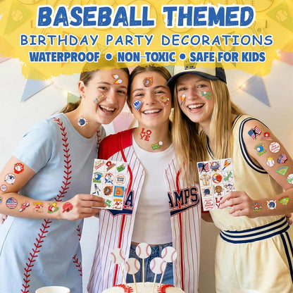 96PCS Baseball Temporary Tattoos Stickers - Baseball Birthday Party Favors Sport Themed Birthday Party Decorations Accessories Supplies Gift Idea For Kids Teens Teamate Adult Classroom Prizes Rewards