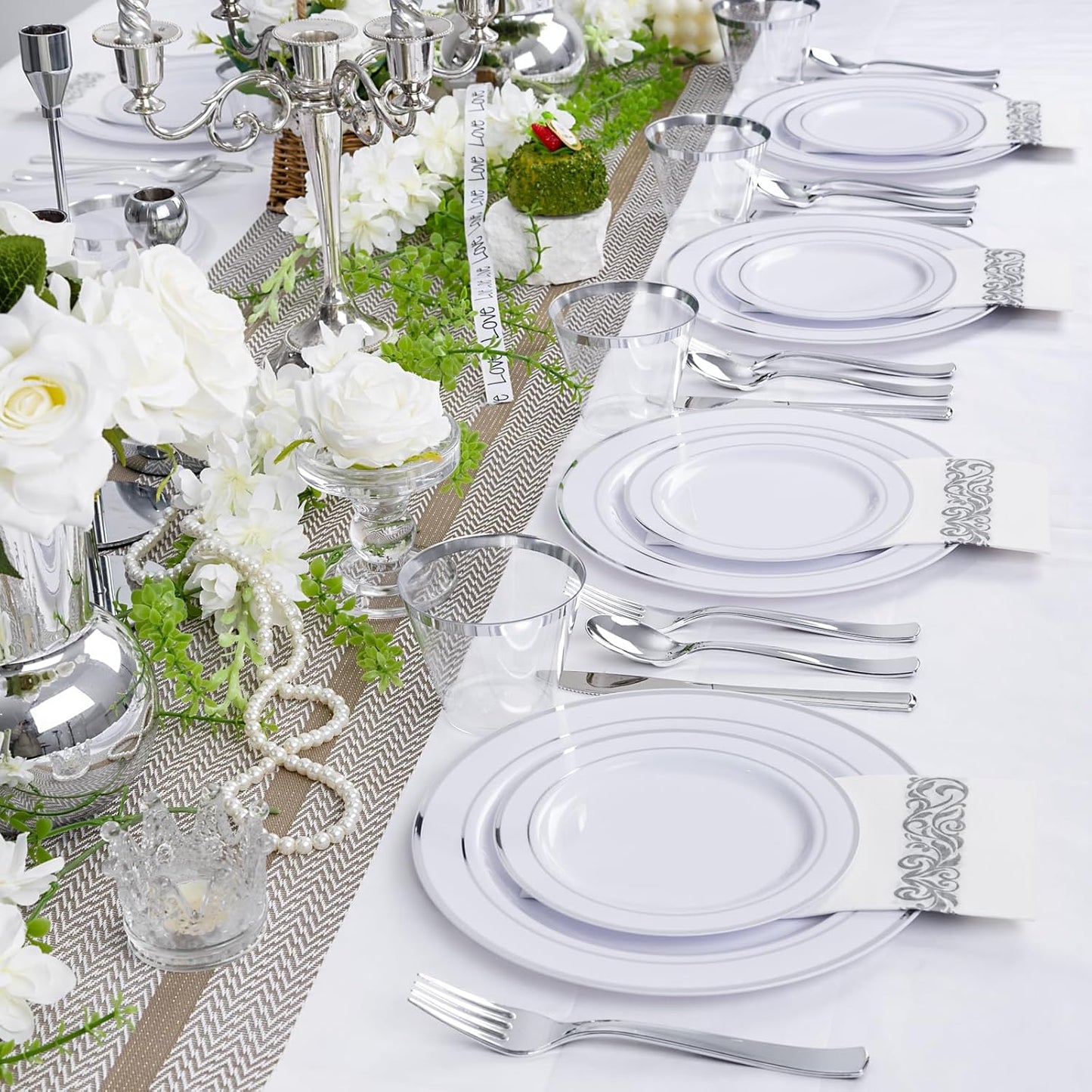 WELLIFE 350-Piece Gold Disposable Plates and Cutlery Set - Premium 10.25" Dinner Plates, 7.5" Dessert Plates, 9oz Cups & Cutlery for Weddings, Catering Events - 50 Guest Service - Elegant & Sturdy