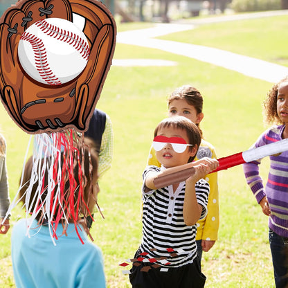 Baseball Piñata with Blindfold Bat for Birthday Party Softball Paper Piñata Sports Balls Confetti Baseball Party Supplies for Birthday Party Decorations 13.19 x 13.19 x 3 Inch(Cool)