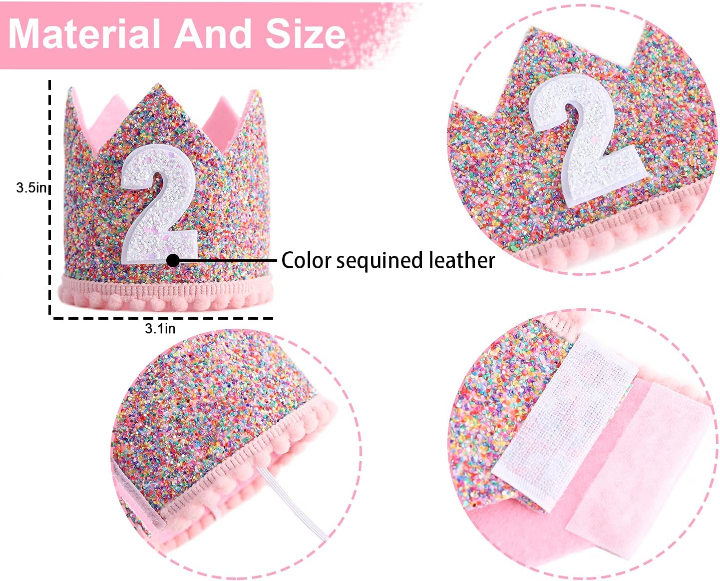 Rainbow Crown - 4th Birthday Party Glitter Crown, Kids Birthday Hats, Baby Photo Props, Little Girls Hair Accessories