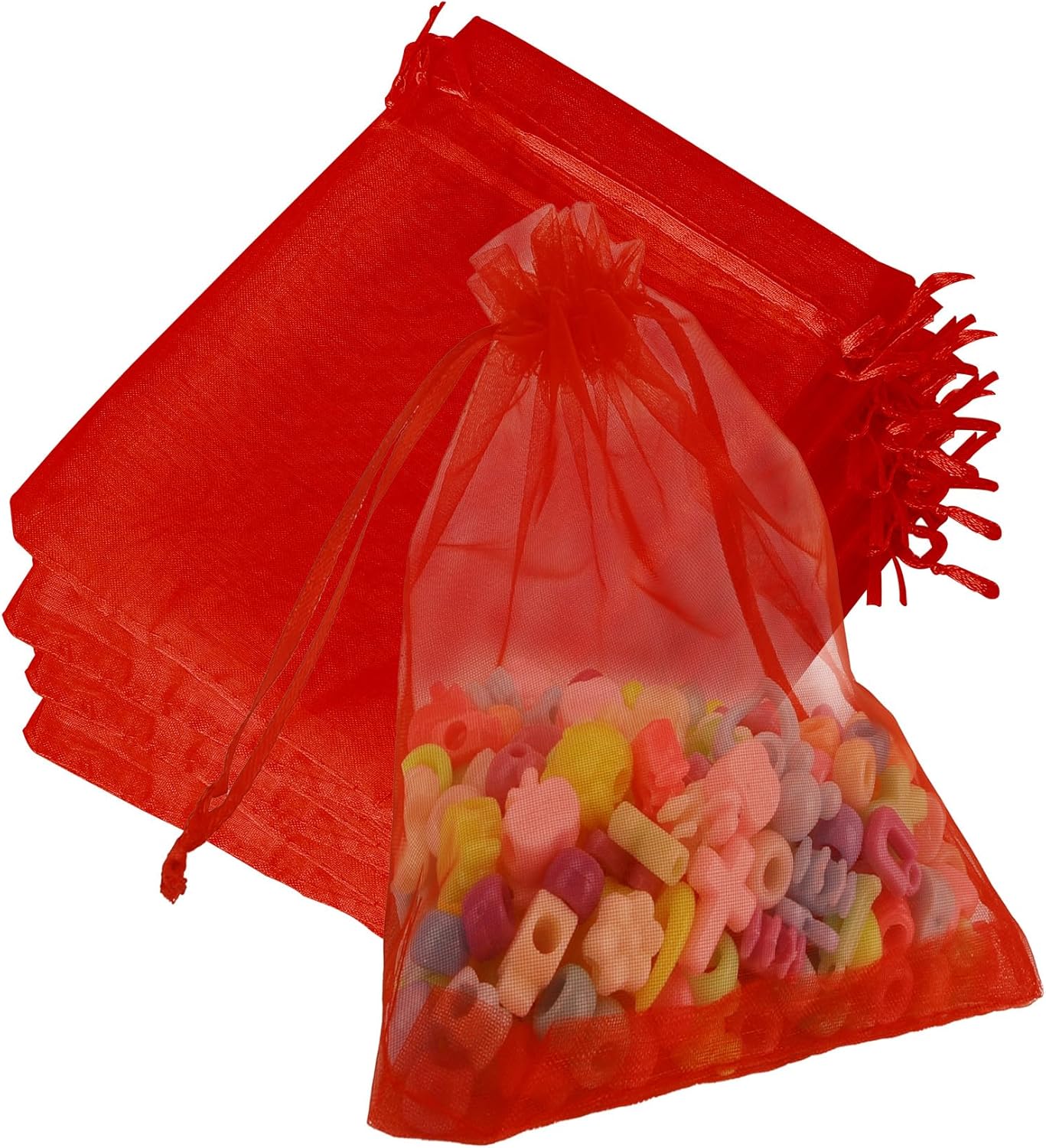 Organza Bags, Organza Bags 5 x 7 Inch, 50 Pcs White Sheer Party Favor Mesh Bag with Drawstring, Small Jewelry Gift Candy Bag for Wedding Christmas Birthday Halloween Graduation Party Favors Supplies