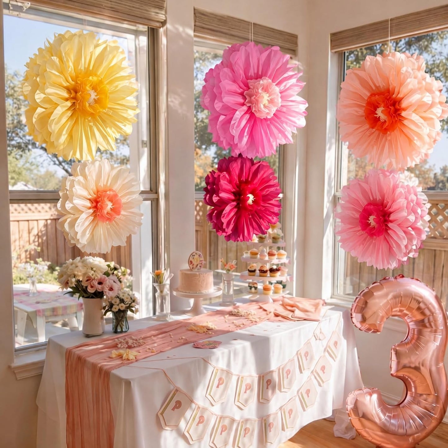 Giegxin 20 Pcs 31.5'', 23.6'', 11.8'', 9.8'' Pink Giant Paper Flower Boho Large Tissue Flower for Wall Pink Pom Pom Floral Decoration for Wall Wedding Bridal Shower Classroom Tea Party Birthday Decor