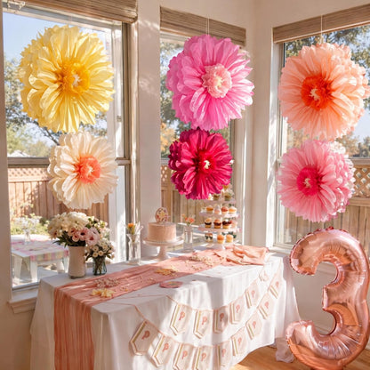 Giegxin 20 Pcs 31.5'', 23.6'', 11.8'', 9.8'' Pink Giant Paper Flower Boho Large Tissue Flower for Wall Pink Pom Pom Floral Decoration for Wall Wedding Bridal Shower Classroom Tea Party Birthday Decor