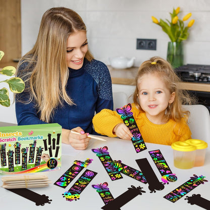 CY2SIDE 60PCS Princess Fairy Wand Scratch Bookmarks for Girls, Make Your Own Fairy Stick Scratch Paper Magic Wands Bookmark, DIY Princess Stick Rainbow Crafts Ornaments for Kids Birthday Party