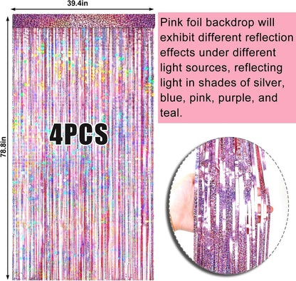 4 Packs Silver Foil Fringe Curtain, Silver Glitter Metallic Tinsel Backdrop for Birthday, Wedding, Baby Shower, Bachelorette, 70s 80s 90s Theme Disco Party, Iridescent Party Decorations Supplies