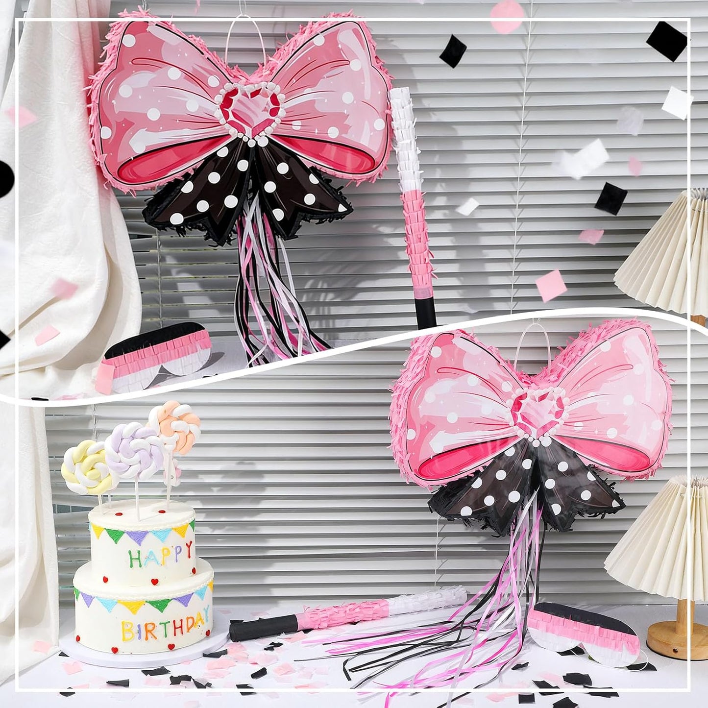 Rock and Roll Skeleton Piñata with Headphones Design Blindfold Hitting Stick Confetti for Music Themed Birthday Party (15.56 x 13.19 x 2.76 inch)