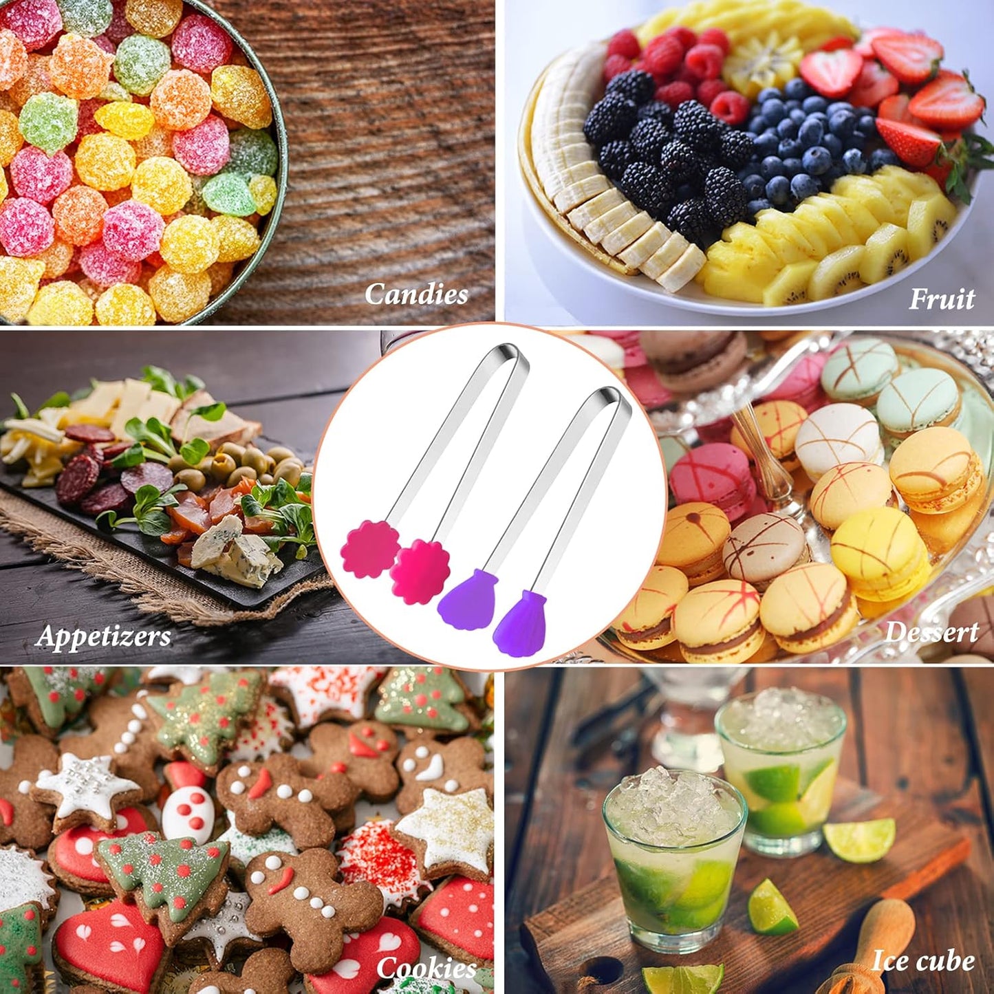 8PCS Silicone Mini Tongs, 5Inch Hand Shape Food Tongs, Colourful Small Kids Tongs for Serving Food, Ice Cube, fruits, Sugar, Barbecue by Sunenlyst (Palm sharp)