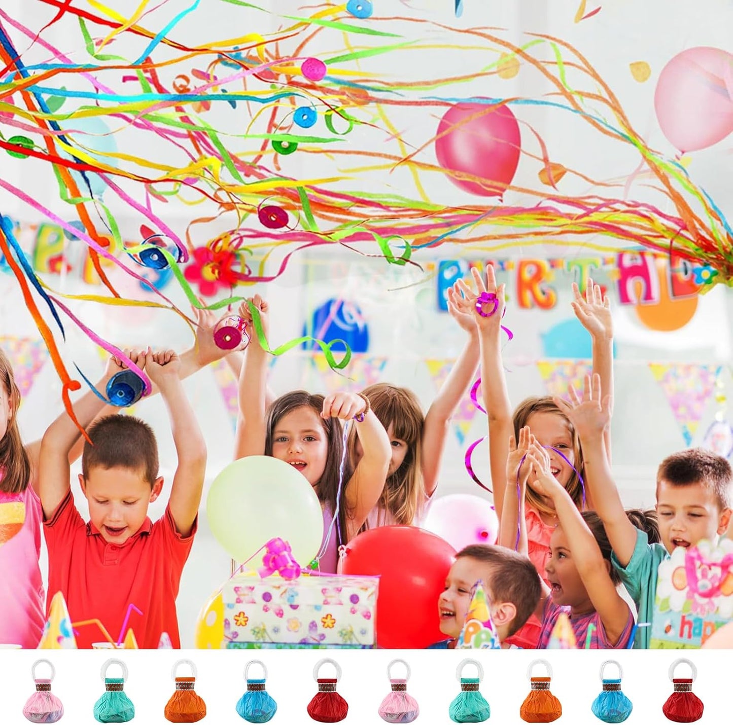 10 Pack Streamers Poppers, Hand Throw Party Poppers, Colorful No Mess Confetti Poppers, Magic Paper Crackers for Birthday Wedding Celebrations School Opening Graduation
