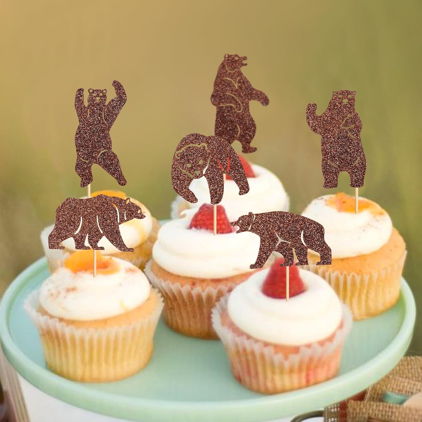 36Pcs Blue Baby Bear Cupcake Toppers Balloon Teddy Bears Cupcake Picks for Blue Baby Shower Gender Reveal Boys Bearly Birthday Cupcake Decorations We Can Bearly Wait Party Decorations Supplies