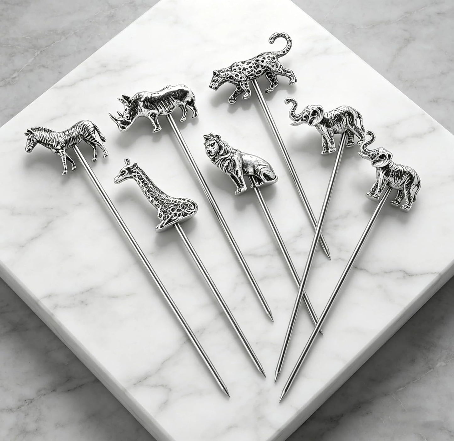 Homestia Stainless Steel Cocktail Picks, 4.7 Inch Reusable Martini Olive Picks, Metal Garnish Skewers for Drinks, Appetizers, Bloody Mary - Set of 6 Metal Cocktail Picks for Party Bar