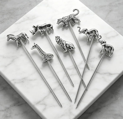 Homestia Stainless Steel Cocktail Picks, 4.7 Inch Reusable Martini Olive Picks, Metal Garnish Skewers for Drinks, Appetizers, Bloody Mary - Set of 6 Metal Cocktail Picks for Party Bar