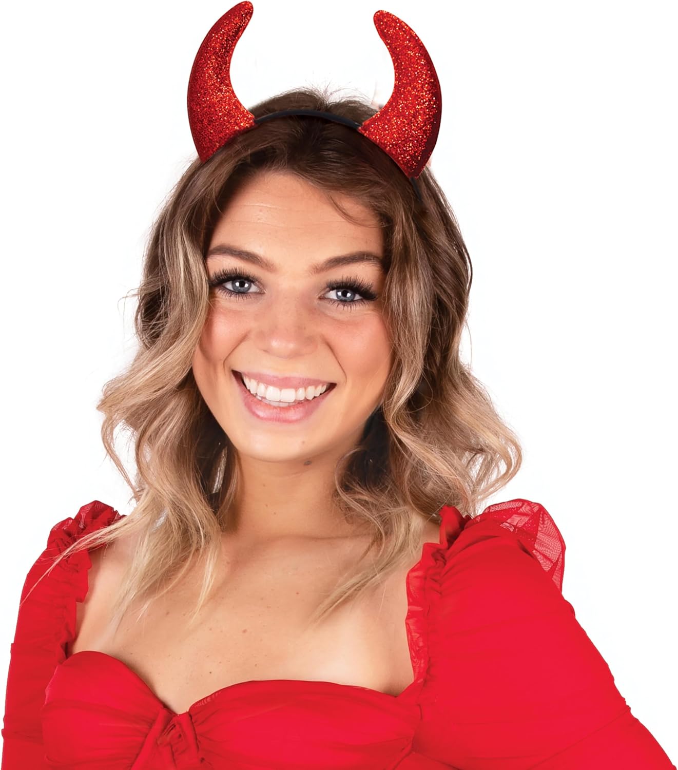 Giraffe Manufacturing Red Devil Horns Headband for Kids and Women - Glitter Devil Ears Dragon Horns Devil Costume Accessories - Cosplay New year Theme Parties Apparel Accessories for Women