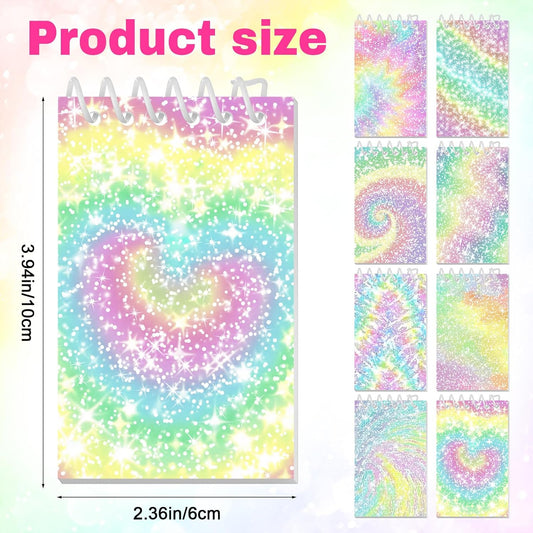 Glenmal 24 Pcs Mini Notepads for Kids Party Favors Mini Tie Dye Note Pads Glitter Colorful Little Pocket Notepads for Girls Gift Classroom Rewards 20 Pages Each (Solid Color)