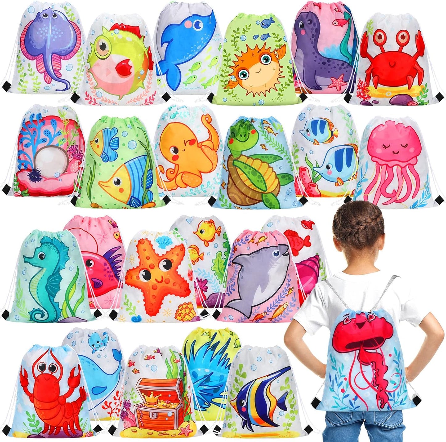 Marsui 24 Pcs Glowing Party Favor Drawstring Bags Gift Goodie Candy Favors Bags for Birthday Party Supplies