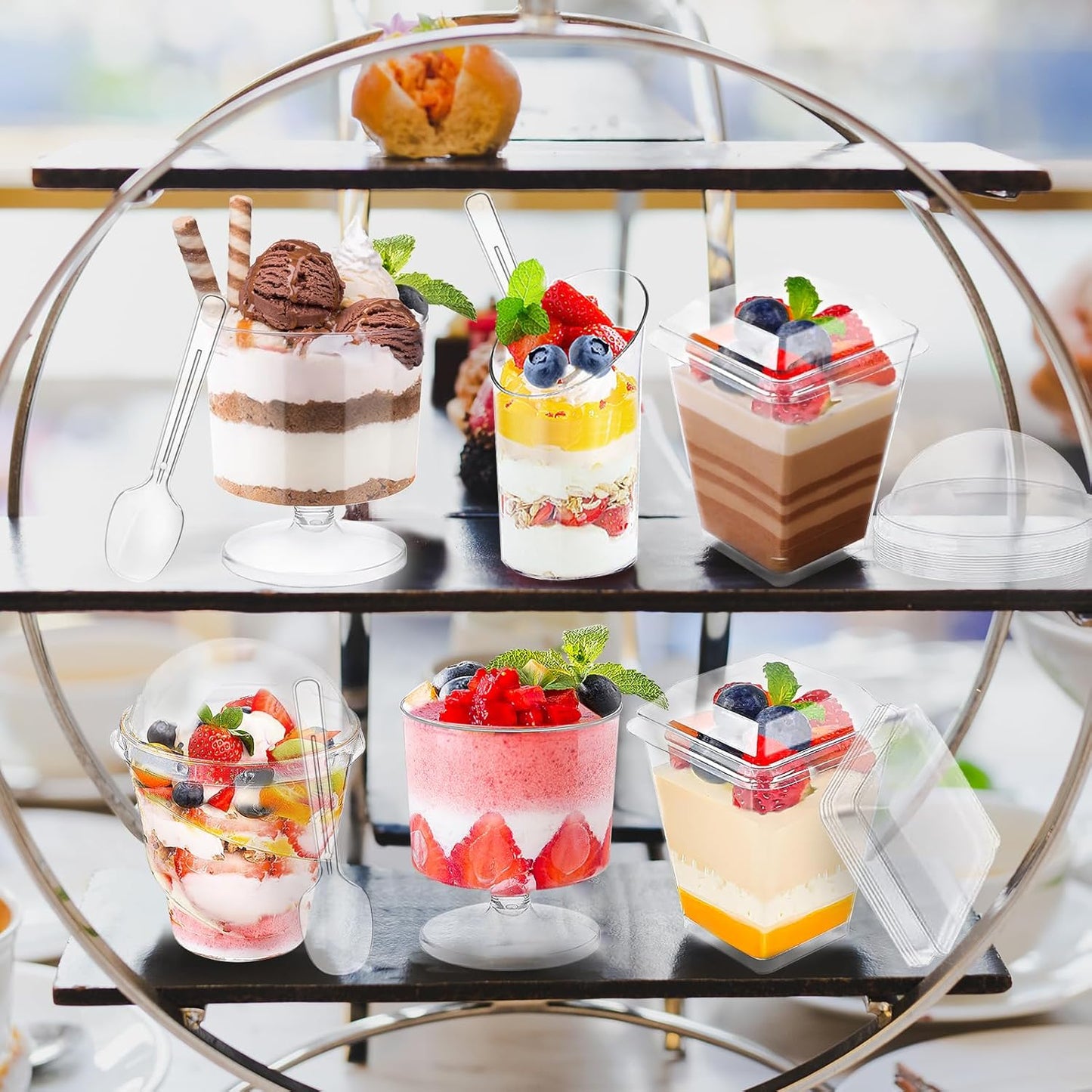 LifeIdeas 380 Pack Mini Dessert Cups with Spoons and lids, 5 oz Mini Clear Parfait Cups, Shooters Cups for Party, Round Yogurt Cups, Reusable Fruit Ice Cream Cake Pudding Cups