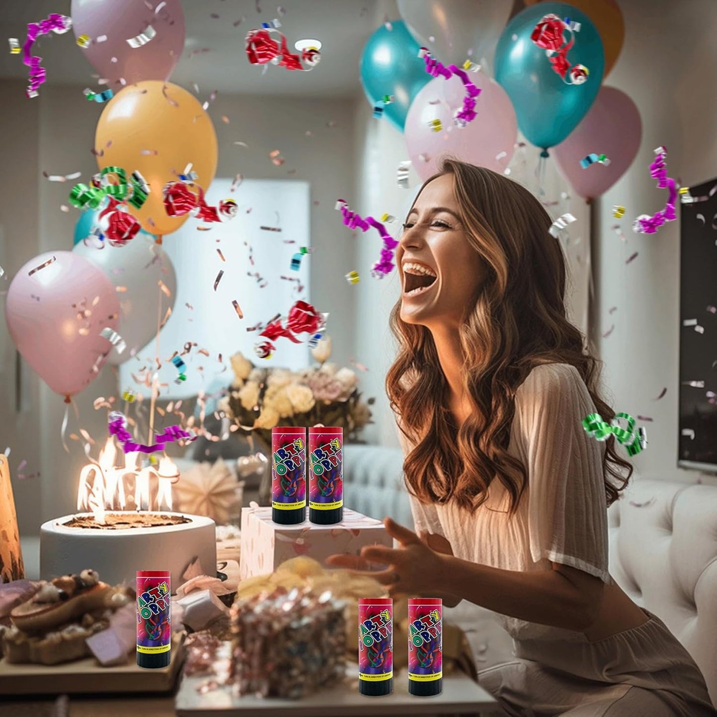 8 PCS Party Confetti Poppers Cannons for Wedding Birthday Graduation Baby Shower Anniversary Christmas New Year's Party Celebrations Supplies and Favors