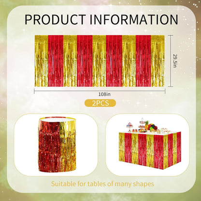 BEISHIDA 2 Pack Metallic Tinsel Foil Fringe Table Skirts for Rectangle & Round Tables Hot Pink Kids' Birthday, Holiday Cartoon Party Decorations for Birthday Valentines Baby Shower Festive Events