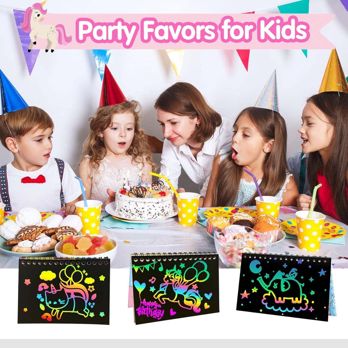 ZMLM 24 Pack Scratch Art Party Favors: Birthday Party Favors for Kids 4-8, Bulk Rainbow Scratch Notebook Paper Pads, Goodie Bags Stuffers Girls Boys Classroom Gifts Crafts Toys