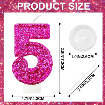 Birthday Number Candles, Glitter Number Candle Cake Decorations with Sequins, Cupcake Decorations for Girls, Women, Party Anniversary Celebrations (Number 6, Purple)