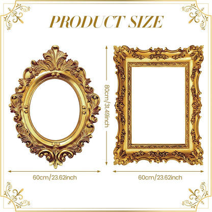 2 Pcs 32 x 24 Inch Large Photo Booth Props Gold Wedding Selfie Frame Vintage Photo Frame Picture Friends Selfie Props for Bachelorette Birthday 1920s Party Supplies, Rectangle and Oval