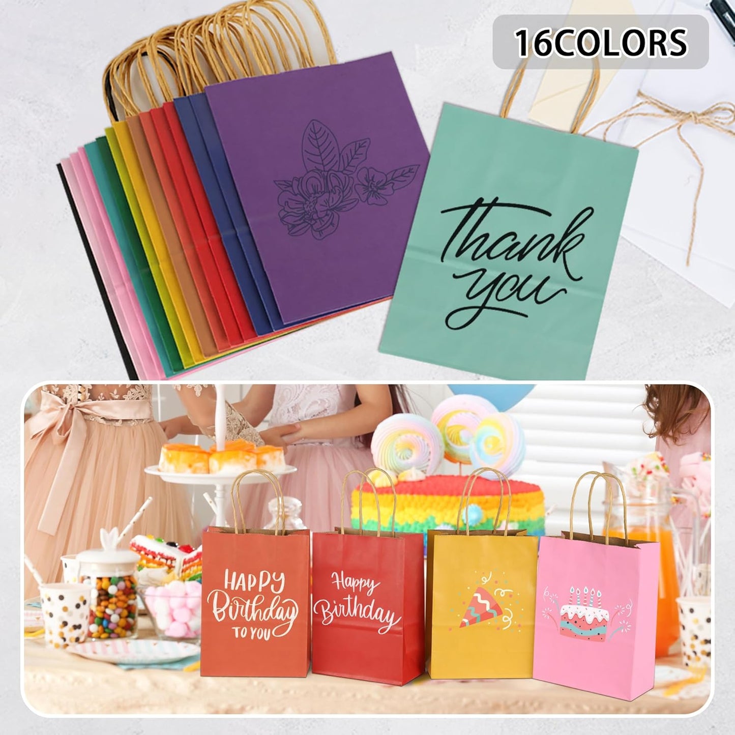 BLEWINDZ 32 Pieces Gift Bags with 32 Tissues, 8 Colors Party Favor Bags with Handles, Rainbow Gift Bag for Wedding, Birthday, Party Supplies and Gifts