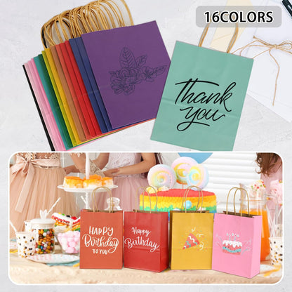 BLEWINDZ 32 Pieces Gift Bags with 32 Tissues, 8 Colors Party Favor Bags with Handles, Rainbow Gift Bag for Wedding, Birthday, Party Supplies and Gifts