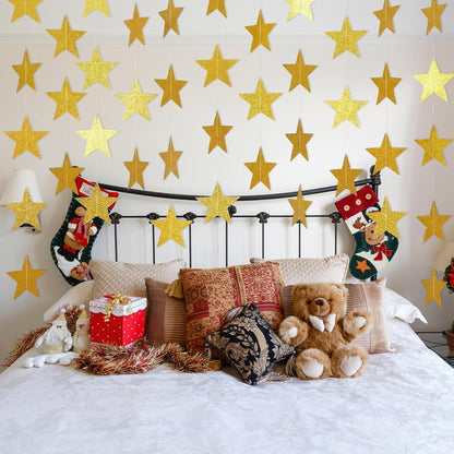 Spakon 65 Feet Glitter Star Paper Garland Banner Hanging Decoration Star Streamers Double Side 2026 Graduation Decorations for Wedding Birthday Festival New Year Party Decoration (Gold)