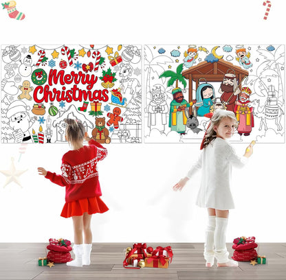 AUGSUN 2 PCS Giant Summer Activity Coloring Poster, Under The Sea Large Coloring Tablecloth Ocean Animals Giant Color-in Paper Table Cover for Kids School Classroom Wall Birthday Crafts Supplies