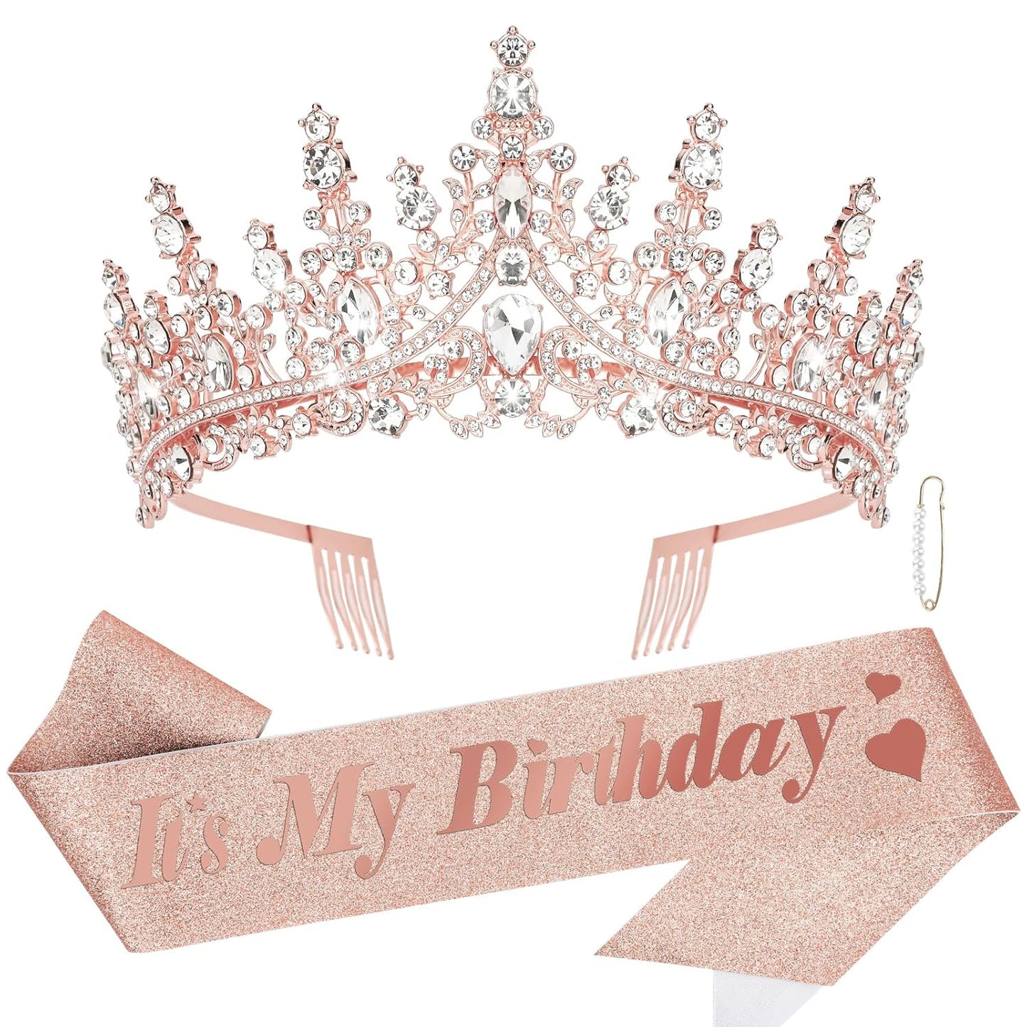 CURASA Birthday Tiara and Sash - Silver Birthday Crown for Women, Perfect for Parties and Celebrations