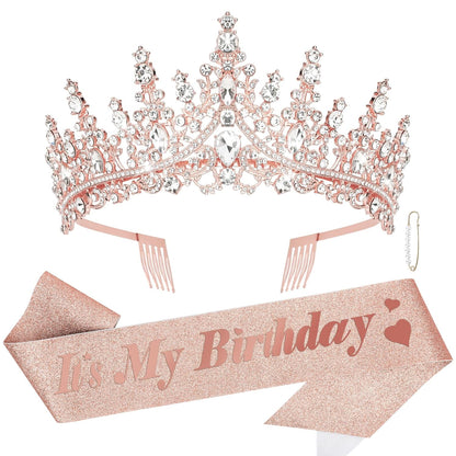 CURASA Birthday Tiara and Sash - Silver Birthday Crown for Women, Perfect for Parties and Celebrations