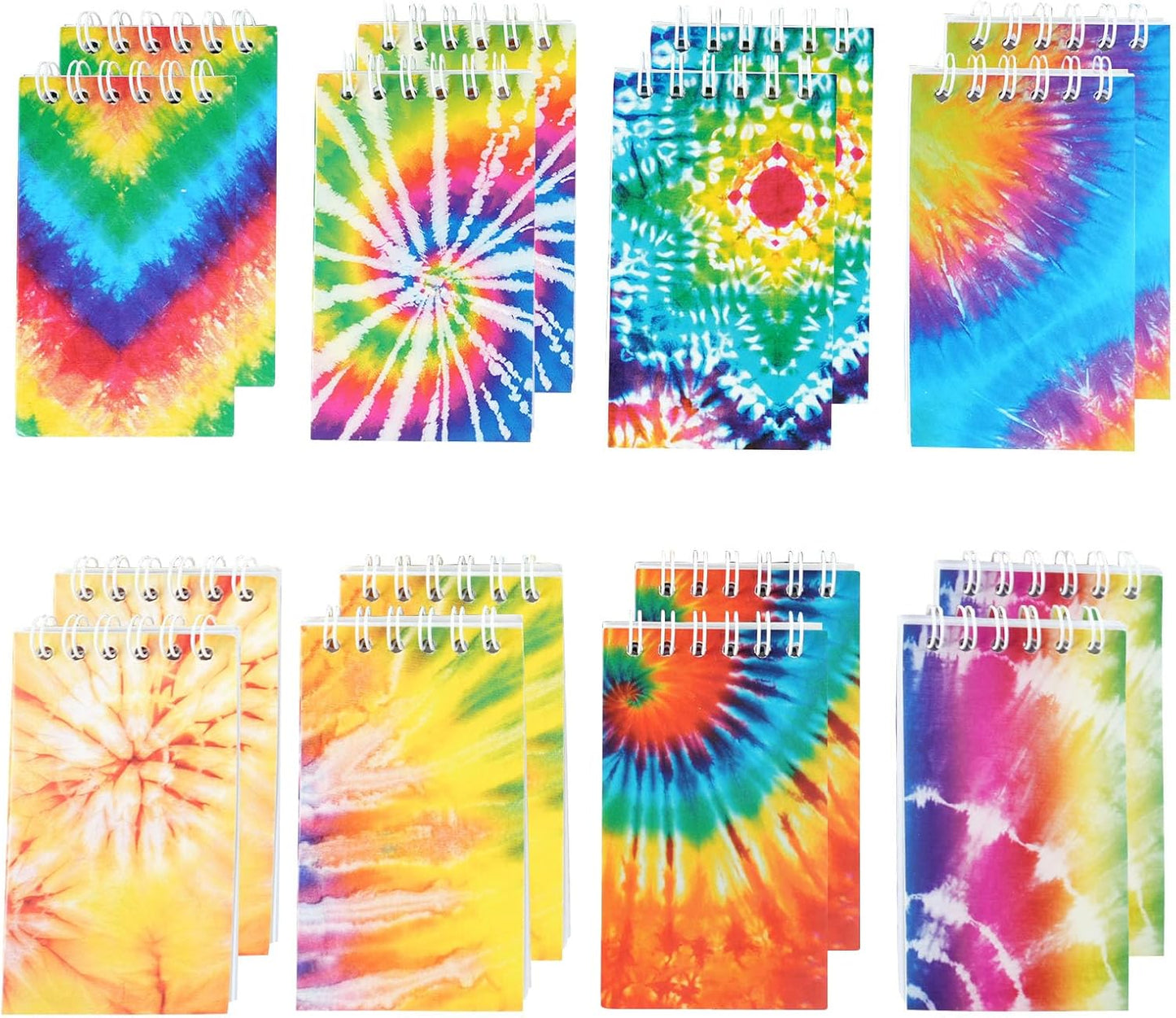 OZIO 16PCS Mini Tie Dye Notepads Multicolor Style Pocket Notebooks, Spiral Mini Notebook Pastel Art Party Small Notepad for Tie Dye Birthday Party Favors, 8 Styles(16) (16)