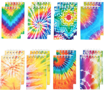 OZIO 16PCS Mini Tie Dye Notepads Multicolor Style Pocket Notebooks, Spiral Mini Notebook Pastel Art Party Small Notepad for Tie Dye Birthday Party Favors, 8 Styles(16) (16)