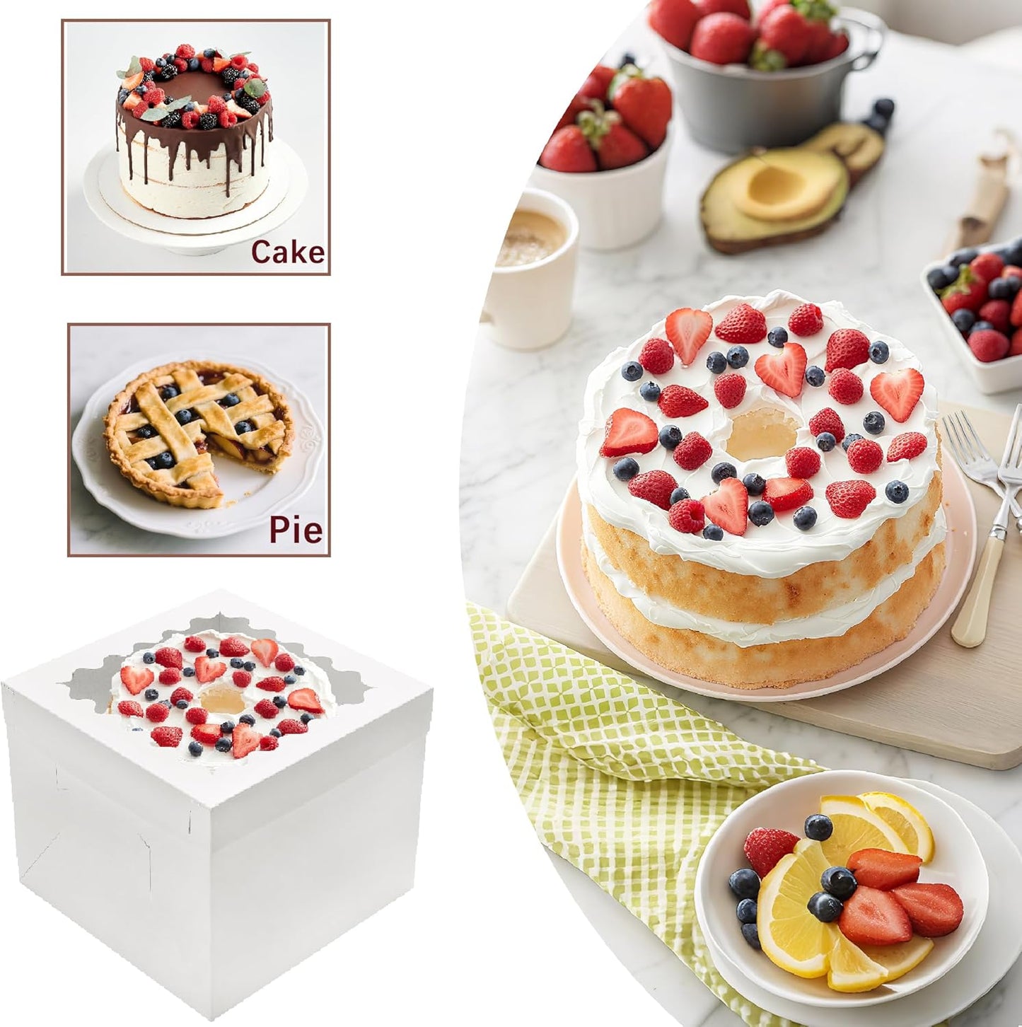 10pcs Cake Boxes 12 Inch, 12x12x8in White Bakery Boxes with Window,10in 12in Cake Boxes, Large Baking Boxes,Disposable Cake Containers with Lids