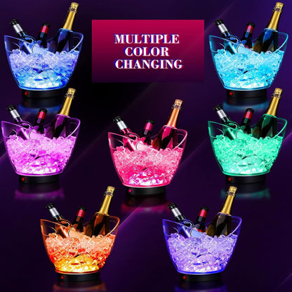 Umigy 2 Pcs 5L LED Ice Buckets Clear Plastic Ice Bucket Large Capacity Light RGB Colorful LED Cooler with Lights for Champagne Wine Beer Party Bar Club