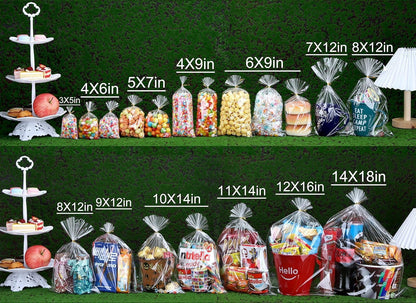Clear Candy Bags 100pcs 6X10 Cellophane Treat Bag Party Favor Goodie Cake Pop Gift Apple Cello for Gift Baskets Bakery Cookie with Ties