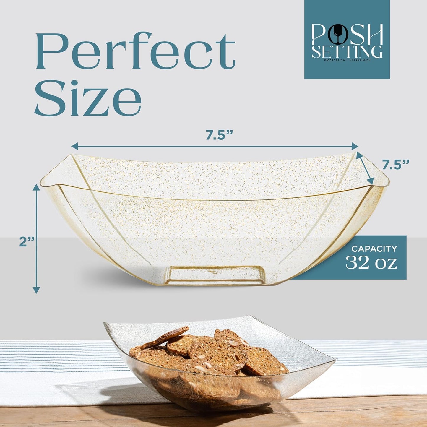 Posh Setting - Clear Plastic Serving Bowls for Party (8oz - 4 Pack) Square, Disposable, Salad & Fruit Bowls for Party Table, Candy Containers for Candy Buffet