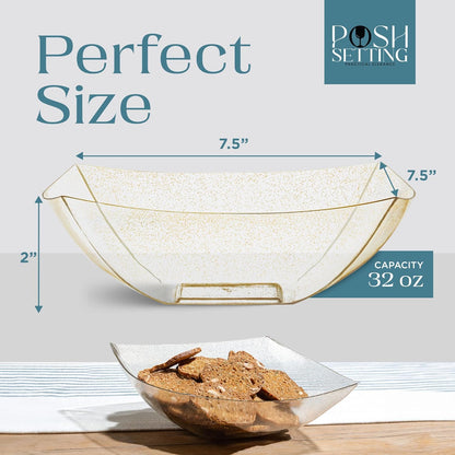 Posh Setting - Clear Plastic Serving Bowls for Party (8oz - 4 Pack) Square, Disposable, Salad & Fruit Bowls for Party Table, Candy Containers for Candy Buffet