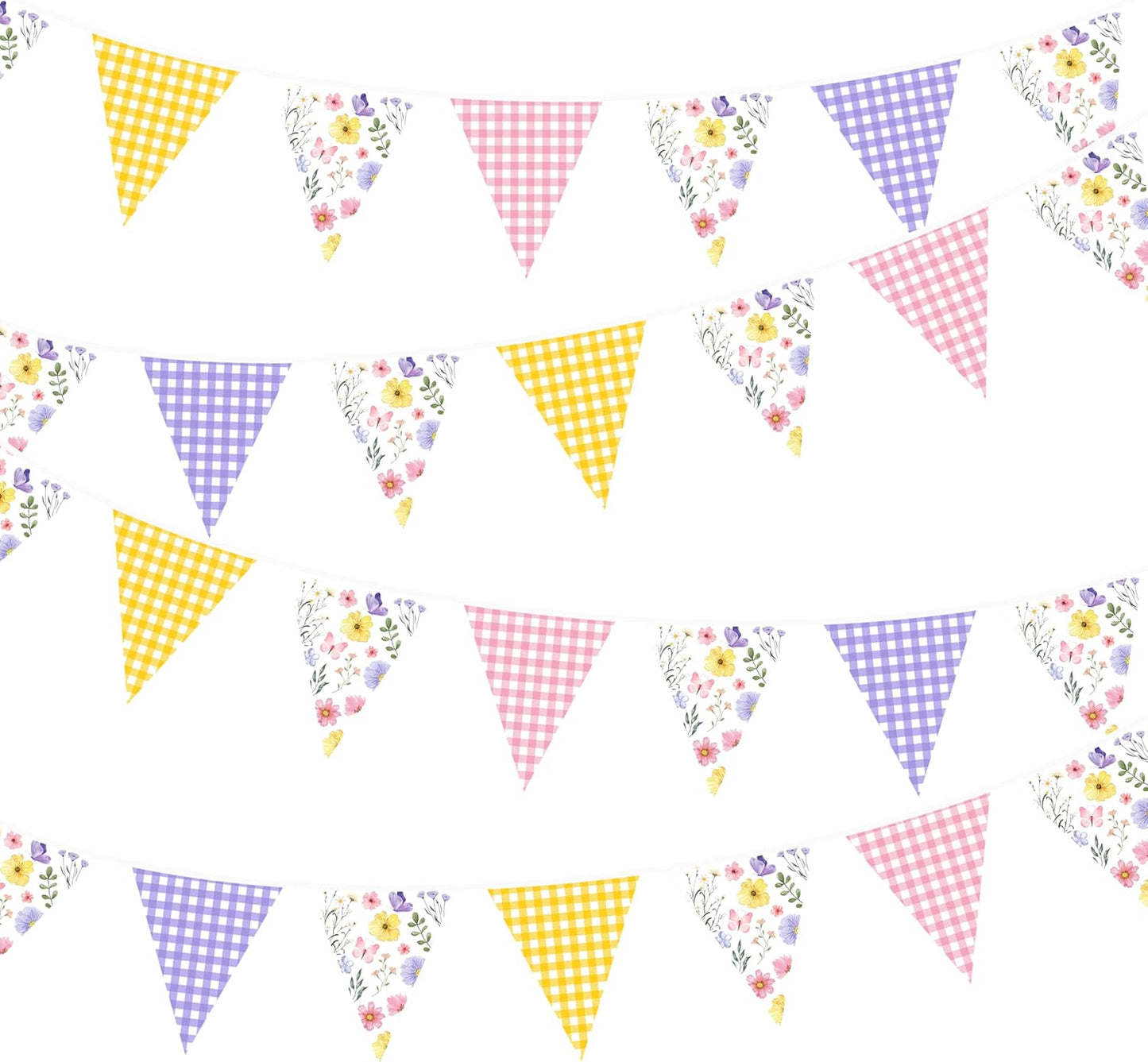 32Ft Dusty Blue Party Decorations Retro Blue Gingham Triangle Banner Flag Pennant Fabric Garland Streamers for Nautical Wedding Birthday Ahoy Achor Bridal Baby Shower Under The Sea Decor Supplies
