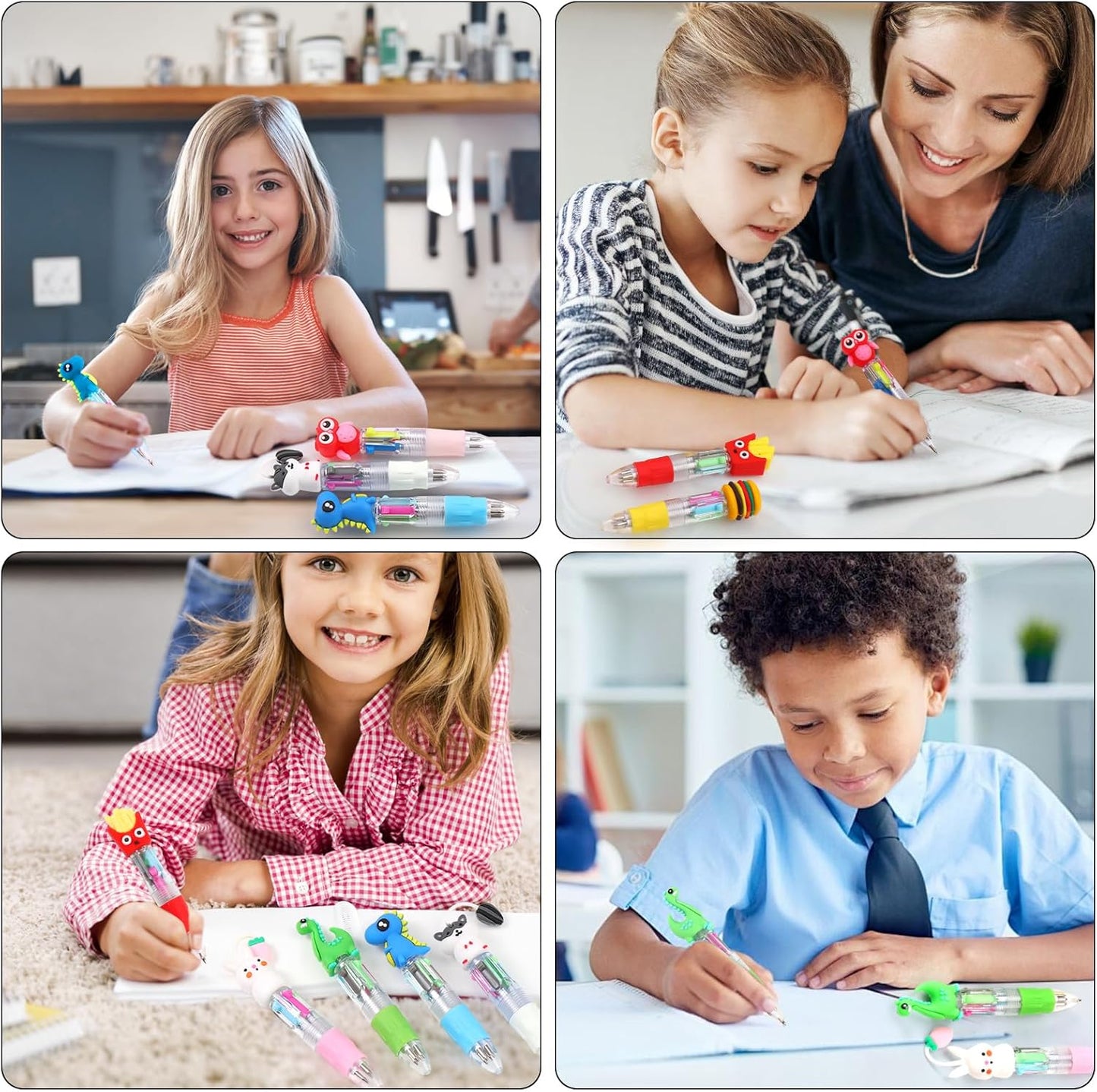CZWZ 20Pcs Mini Multicolor Pens in One 4-in-1 Cute Pens Bulk for Kids, Fun Kawaii Ballpoint Pens for Birthdays and Children's Party Favors Gifts Teacher School Supplies
