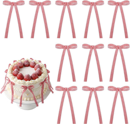 30 Pack Bow Cake Toppers Pink Ribbons Bows for Cake Coquette Themed Bow Cupcake Toppers Pink Bow Birthday Decorations for Baby Shower, Birthday, Wedding, Bachelorette, Mothers Day Decorations