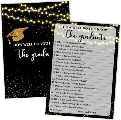 Graduation Games, Black Gold Grad Party Game Cards for Adults, Graduation Guest Bingo Games, Graduation Celebration Party Favors Supplies, 25 Pack (08)