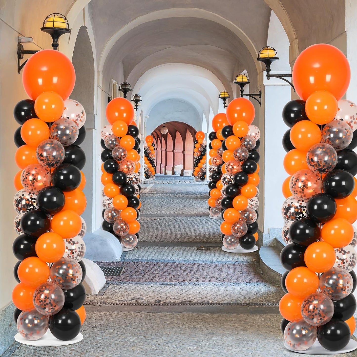 2 Set Black and Gold Balloons Column Stand Kit with 100 Balloons Adjustable Balloon Stand with Bases for Floor Black Gold Confetti Balloon Column Kit for Bridal Shower Valentine Birthday Party Decor